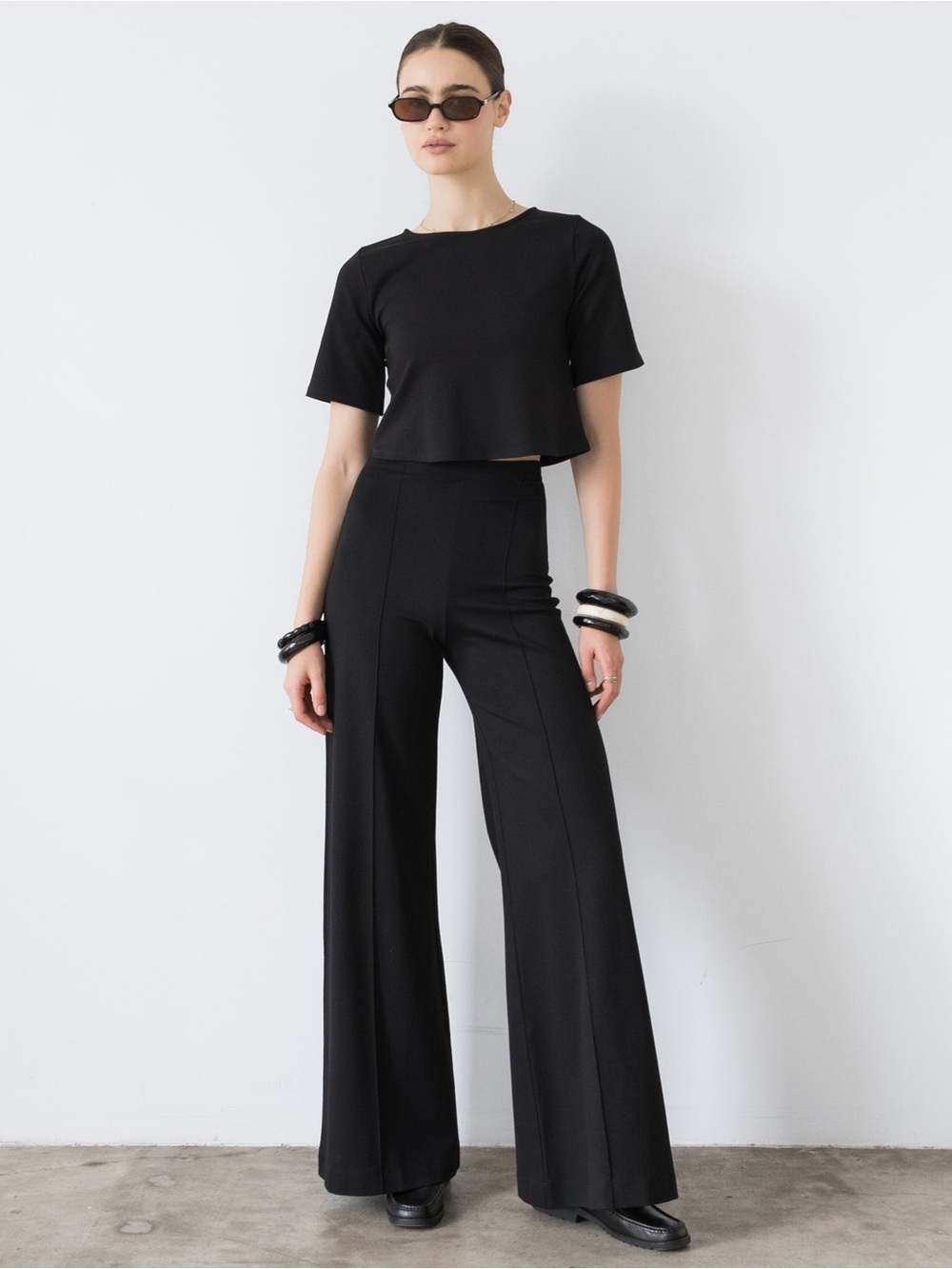 Ripley Radar Black Ponte Knit Wide Leg Pant Jersey travel office